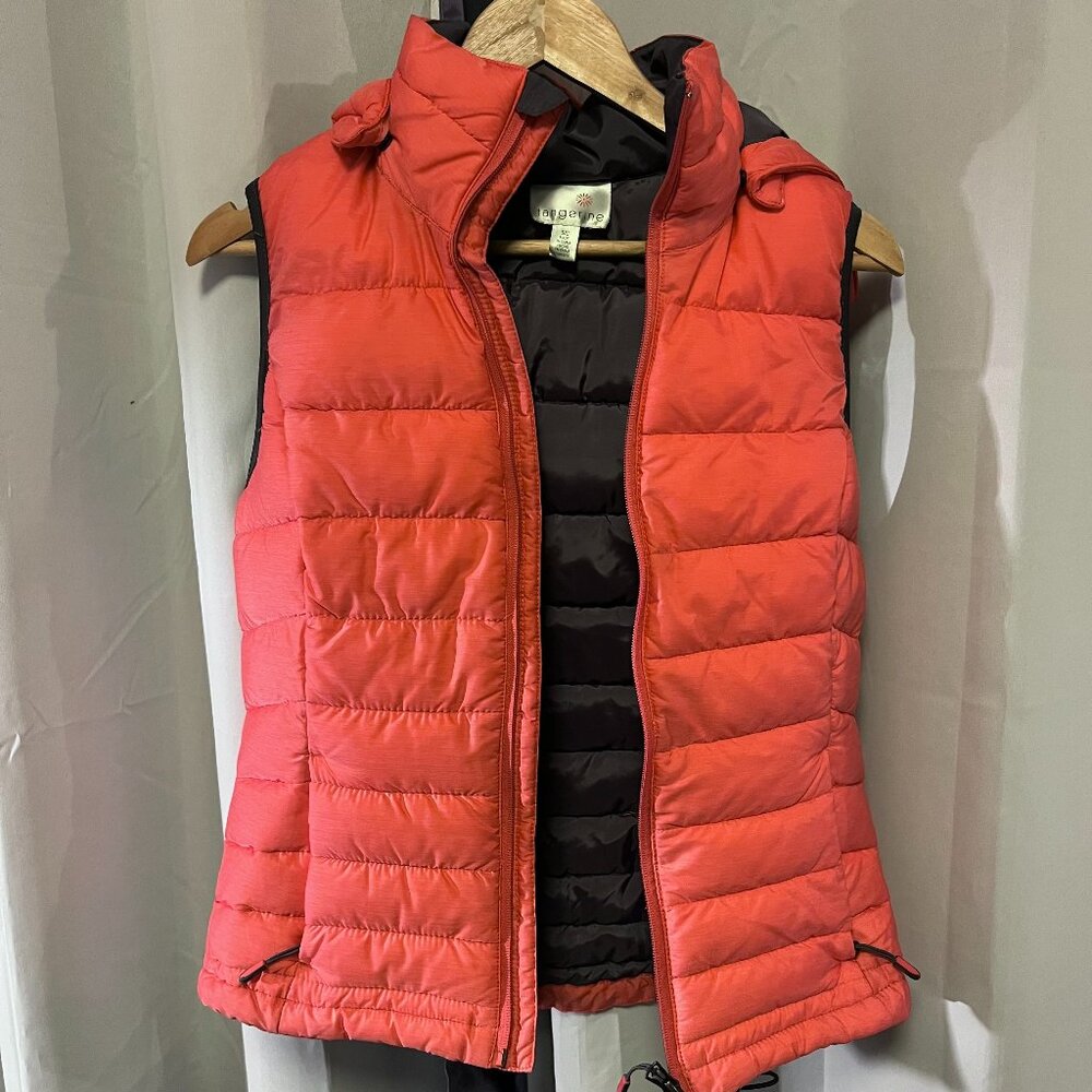 Tangerine Women’s Puffer Vest Orange Hooded Zip Up Pockets Size S